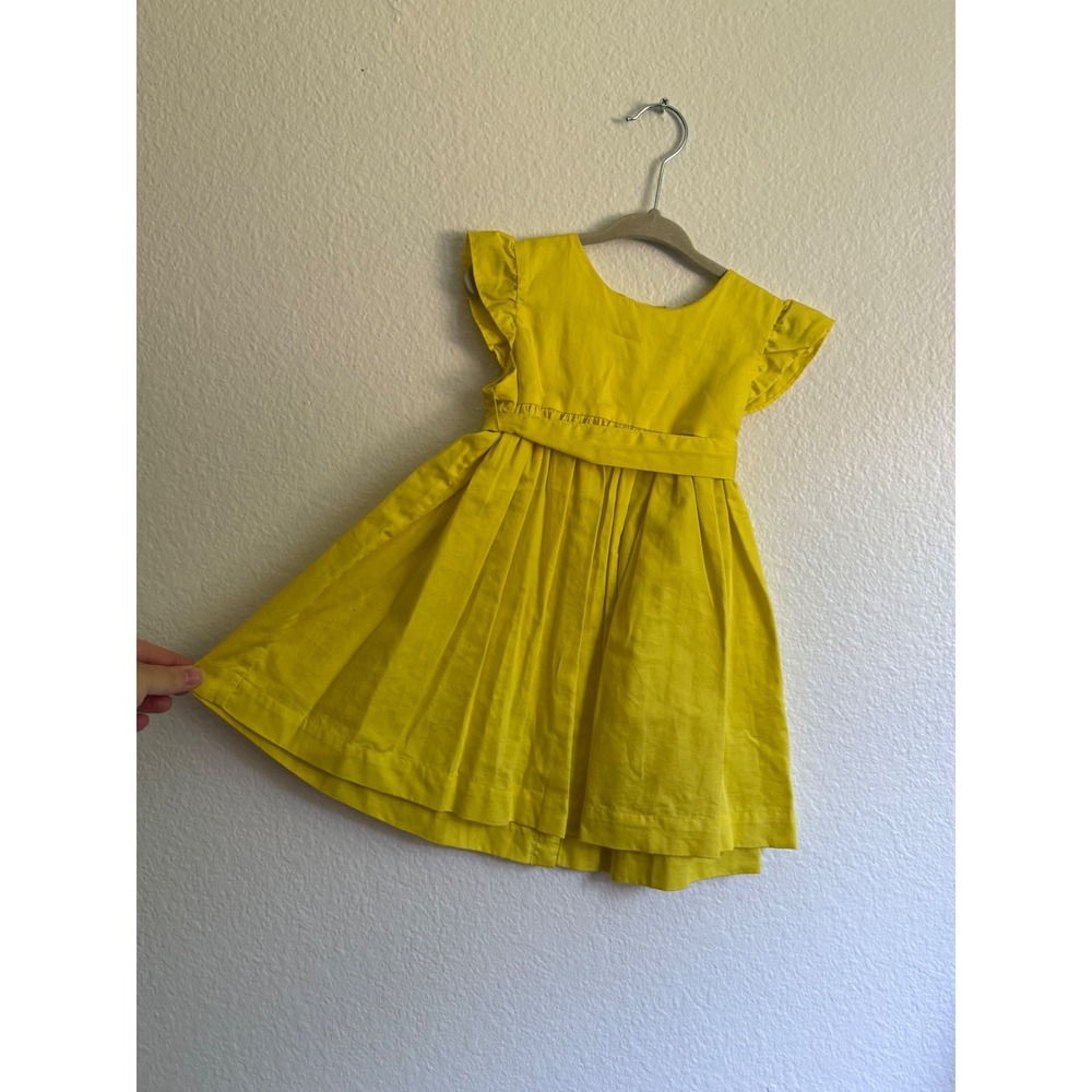 Petit Bateau Toddler Girls Yellow Ruffle Sleeve Button Back Cotton Dress 24M